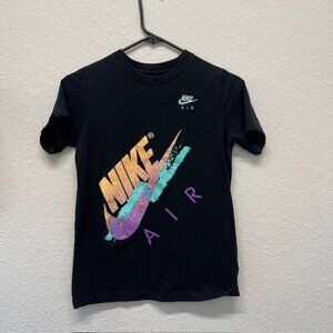 Nike Air Graphic T-Shirt Boys Size L Black Embroidered Logo 100% Cotton